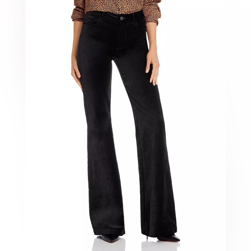 PAIGE Genevieve Flared Mid-Rise Velvet Black Trousers Size 30